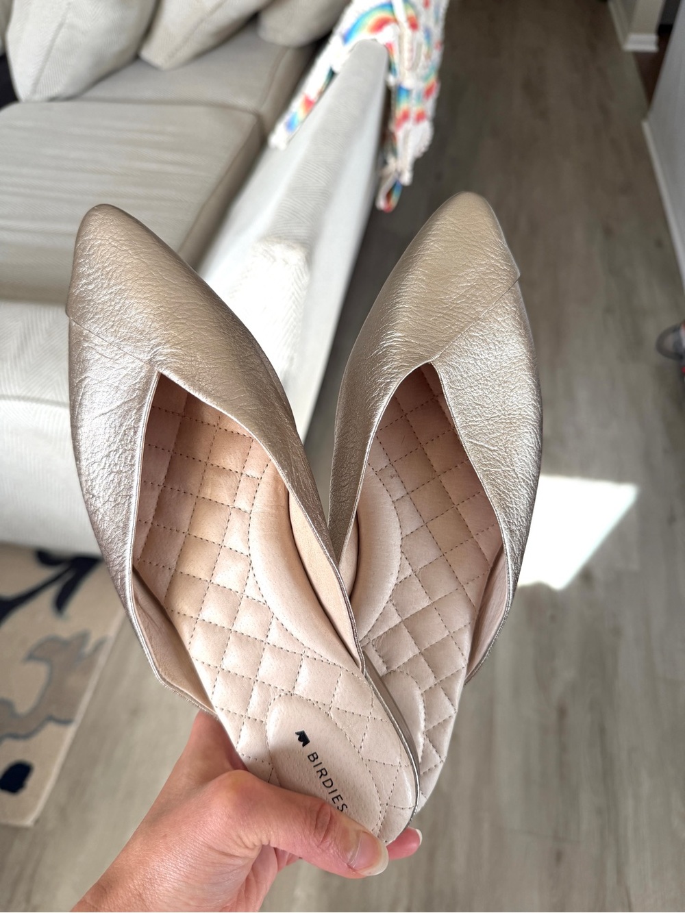 Birdies Metallic Champagne Pointed-Toe Flats Mules